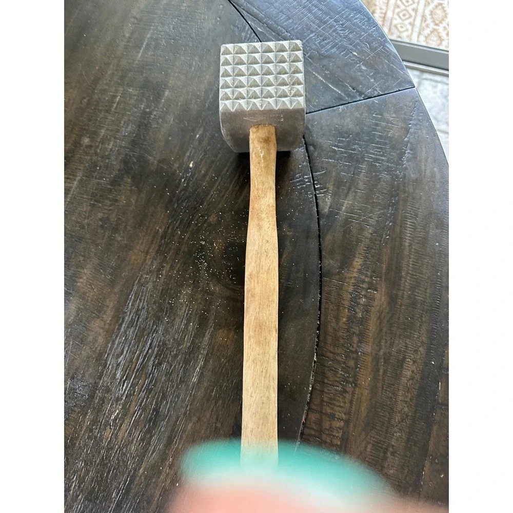 Vintage Meat Tenderizer‎ Mallet Aluminum Dual Sided Wooden Handle Kitchen Tool